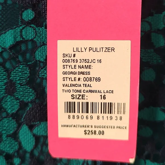 Lilly Pulitzer Women dress size 16 Lace  Color Valencia Teal Zipper Long Sleeve - Picture 14 of 15